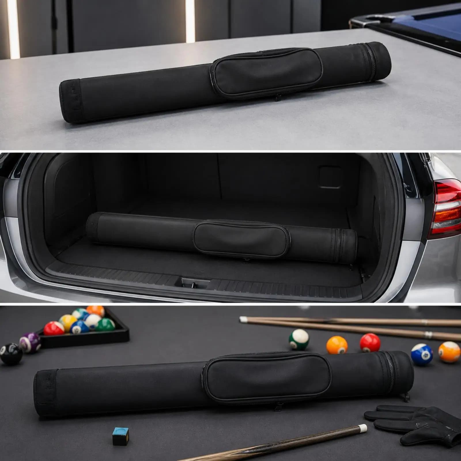 Rigid Cue Case for Pool Stick Storage with Soft Lining and Pocket