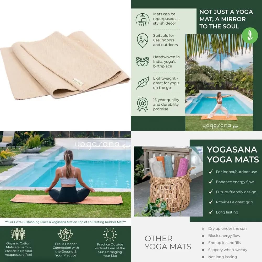 Organic cotton yoga mat - Foldable, non-slip, hand woven for maximum comfort, traction and support Ideal for travel and home P