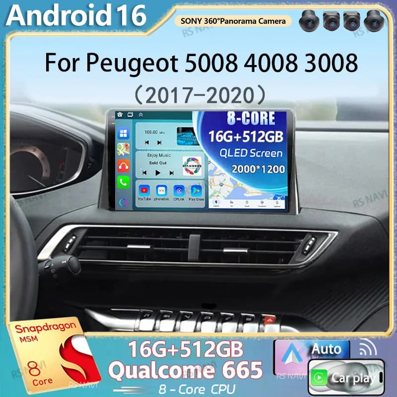 Android 15 Carplay Auto Autoradio Per Peugeot 5008 4008 3008 2017 2018 2019 2020 Lettore Video Multimediale di Navigazione GPS Stereo