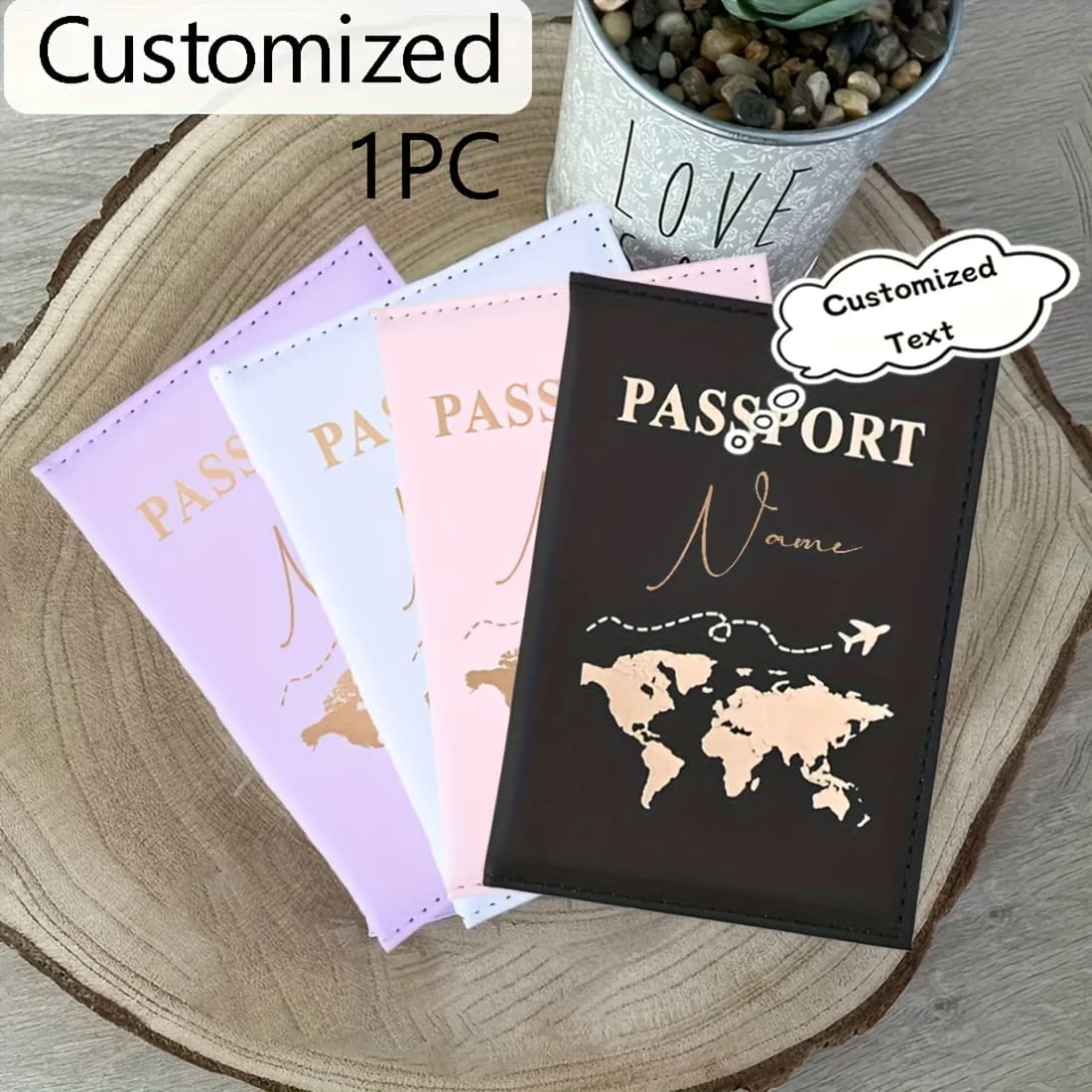 Porta Passaporto Personalizzato - Nome/Testo Personalizzabile con Design Mappa del Mondo, Organizzatore da Viaggio con Chiusura Aperta per Passaporto