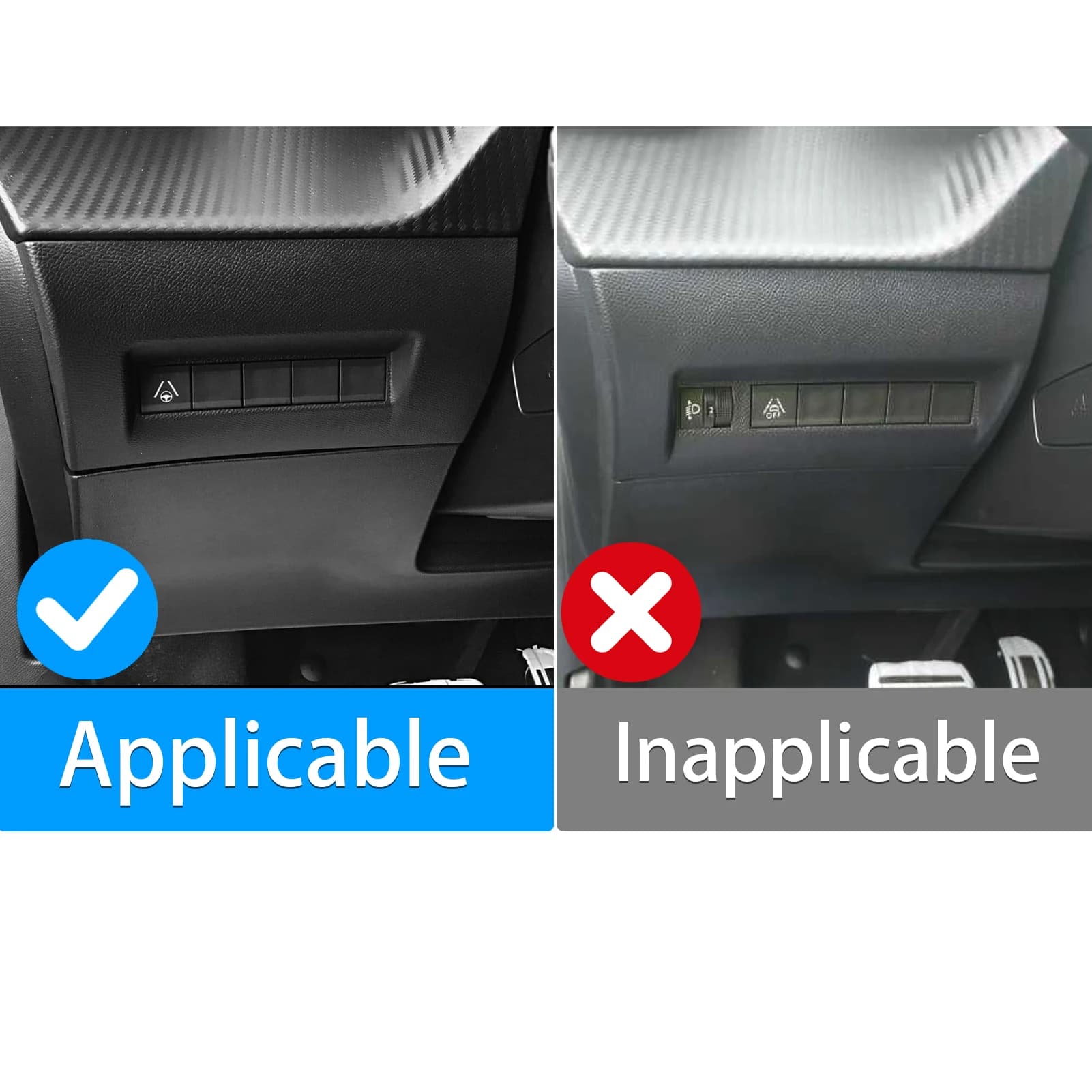 Per Peugeot 208 e-208 2020-2025: Copertura del Pannello di Controllo Interruttore Fari Lato Guida in Fibra di Carbonio, Accessorio Adesivo per Auto