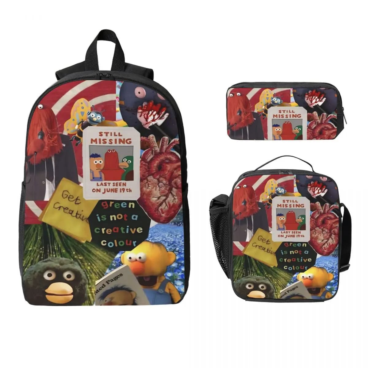 3Pcs Don't Hug Me I'm Scared Accessories Backpack Set Pencil Boxes Bookbag Sets with Lunch Box For School Students Knapsack