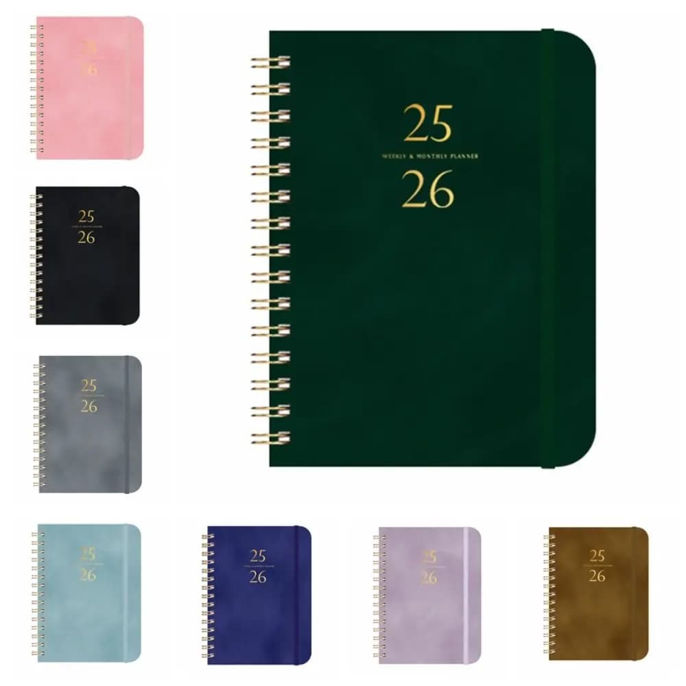 Planner A5 2025-2026 Settimanale e mensile Copertina in pelle PU 2025-2026 Planner Tasca interna Orari giornalieri Calendario Notebook Scuola