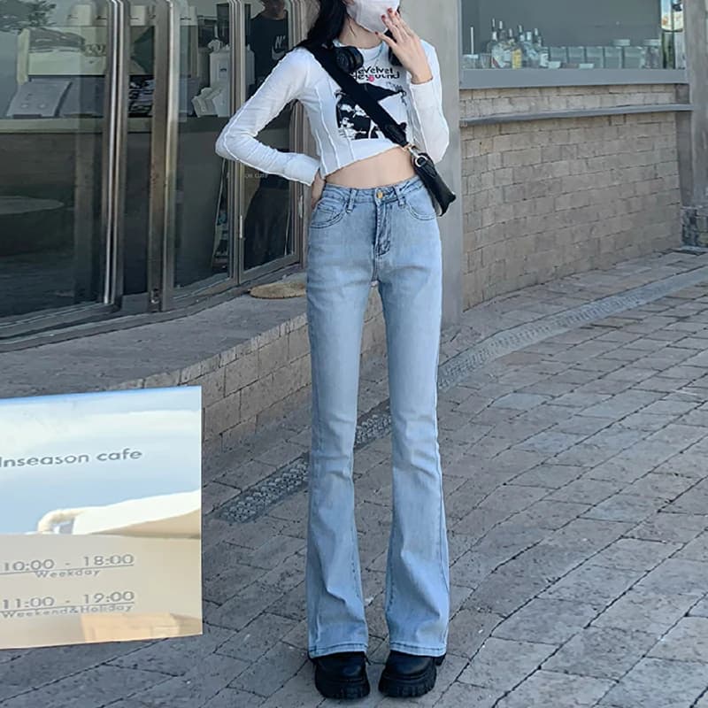 High Waist Flared Jeans Women's Spring Autumn plus Size Korean Style Floor Length Slimming HyunA Wide Leg Pants Trendy