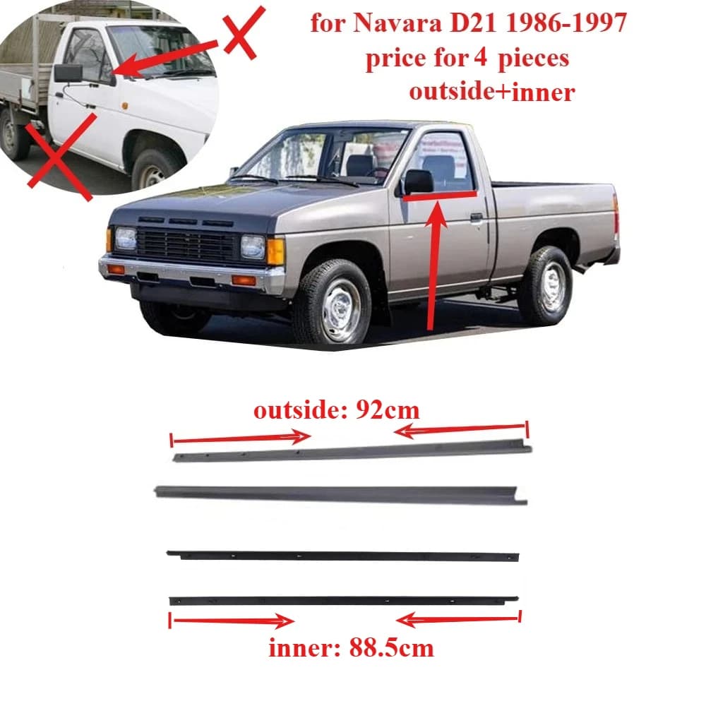 4 Pieces Outside Inner 2 Doors Moudling Belt Line Seal for Navara D21 1986-1997 Weather Strip Protect Rubber 80820-01G00 2 Doors