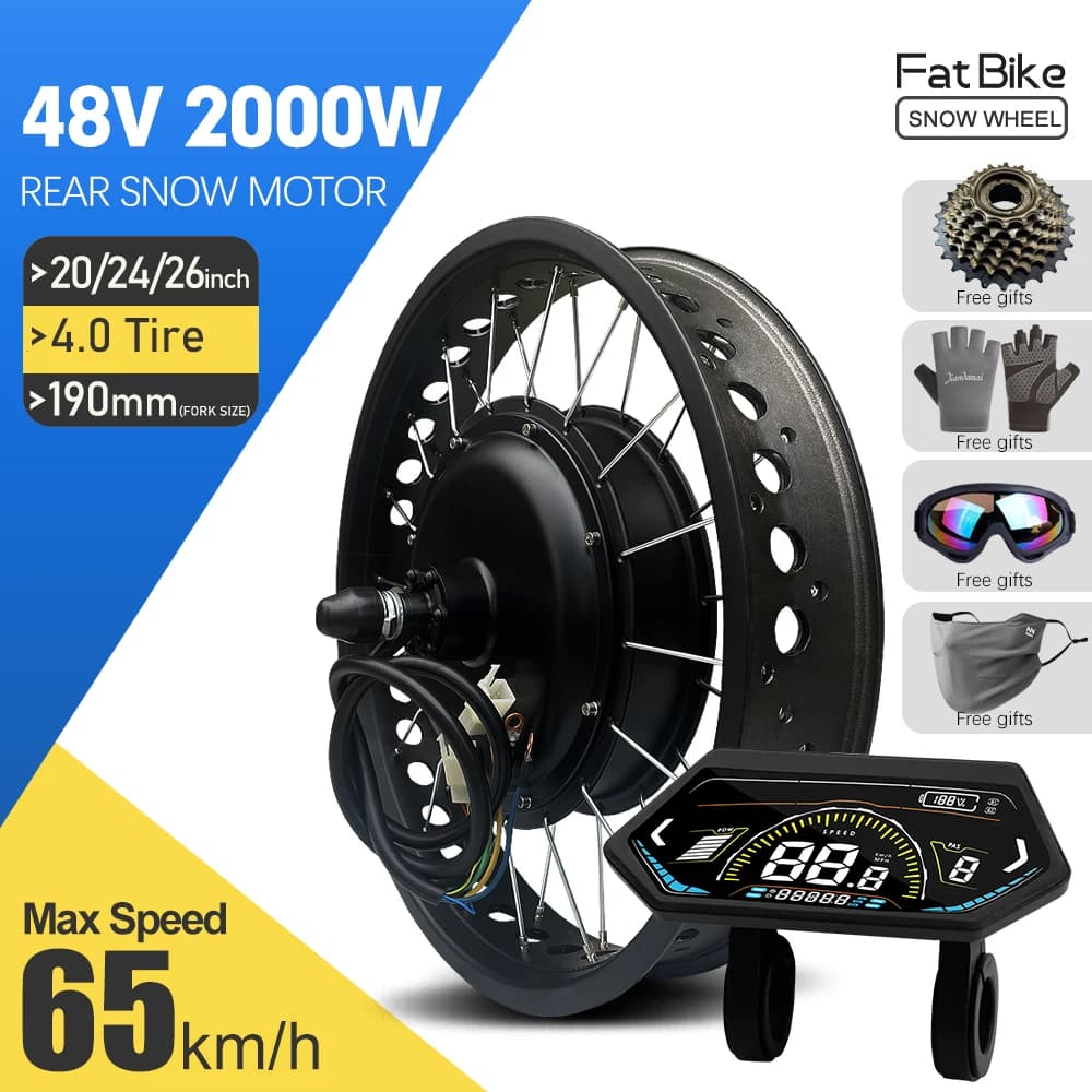 Kit di conversione elettrico per Fat Bike 48V 2000W con pneumatici da 4.0, mozzo posteriore da 20/24/26 pollici con attacco da 190mm e motore brushless per Ebike da neve