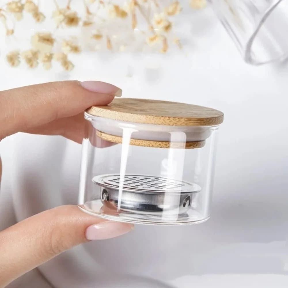 Transparent Glass Nail Brush Cleaner Cup Round with Wood Lid Brushes Washing Cup Stainless Steel Mesh Nail Art Brush Washer