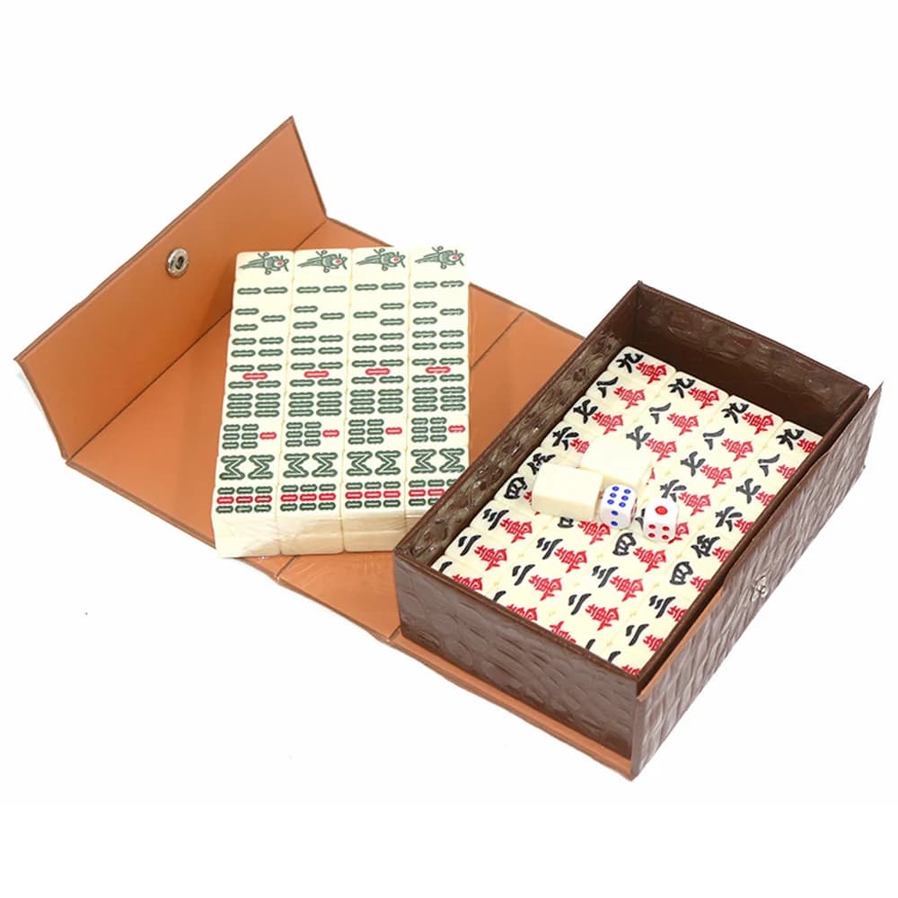 Set da 144 Pezzi di Mahjong Cinese, Tessere Bianche Mini Incise, Gioco da Tavolo in Stile Cinese per Famiglia, Tempo Libero e Viaggi