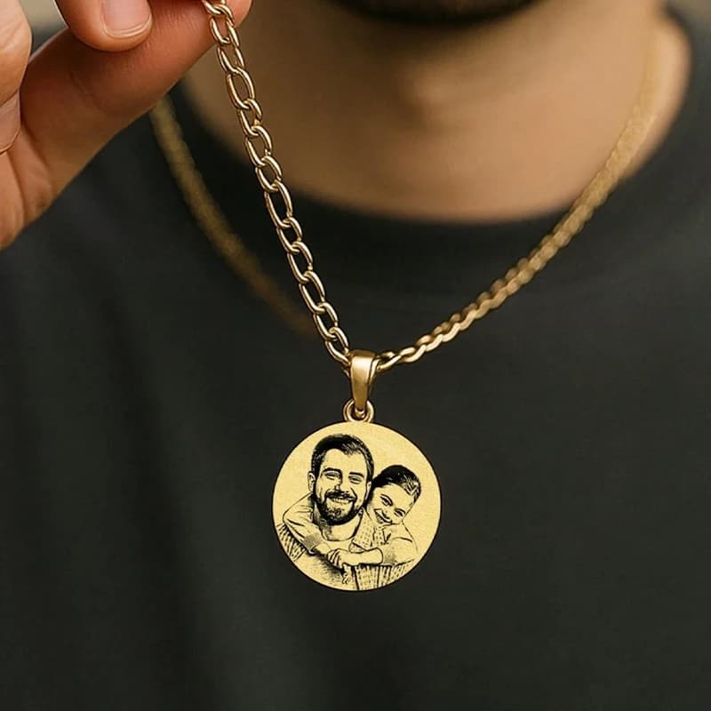 Collana a catena cubana personalizzata con incisione laser di ritratto/foto, ciondolo commemorativo per coppia, regalo per fidanzato