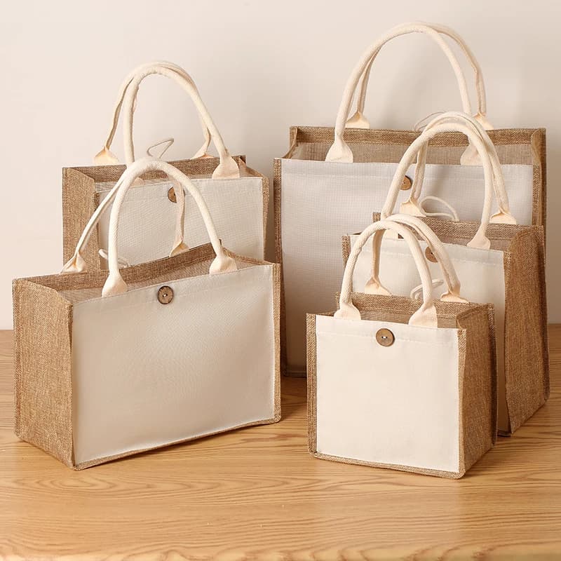 Laminating blank canvas bag DIY painting hand carry faux burlap bag solid color large capacity ladies handheld shopping bag