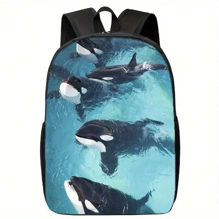 Zaino casual con stampa di balene Orca per adulti, borsa da viaggio resistente per laptop