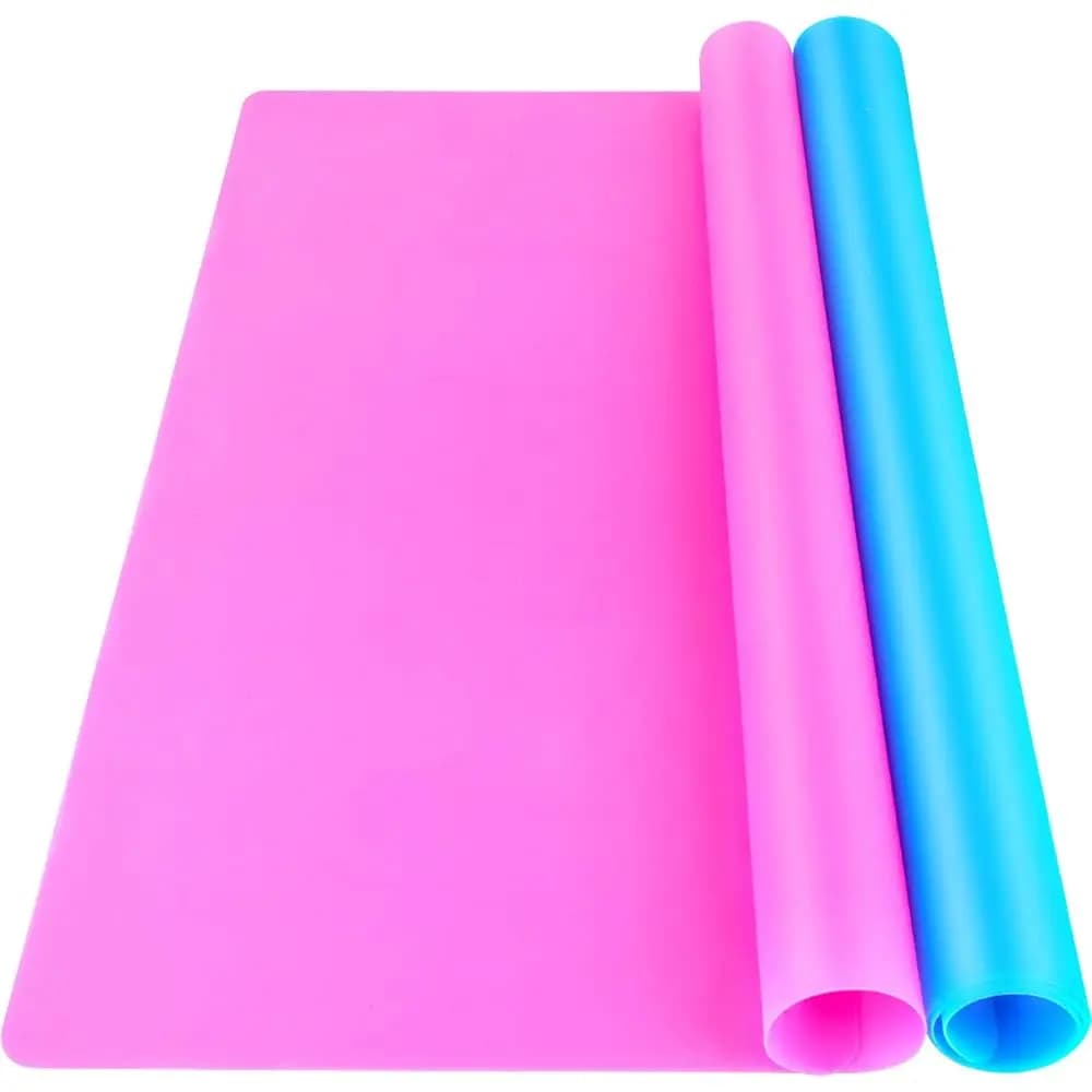 2 Pack 15.7 x 11.7 Playdough Mats, Silicone or Resin, Ideal for Clay, Paint, Blue & Rose Red