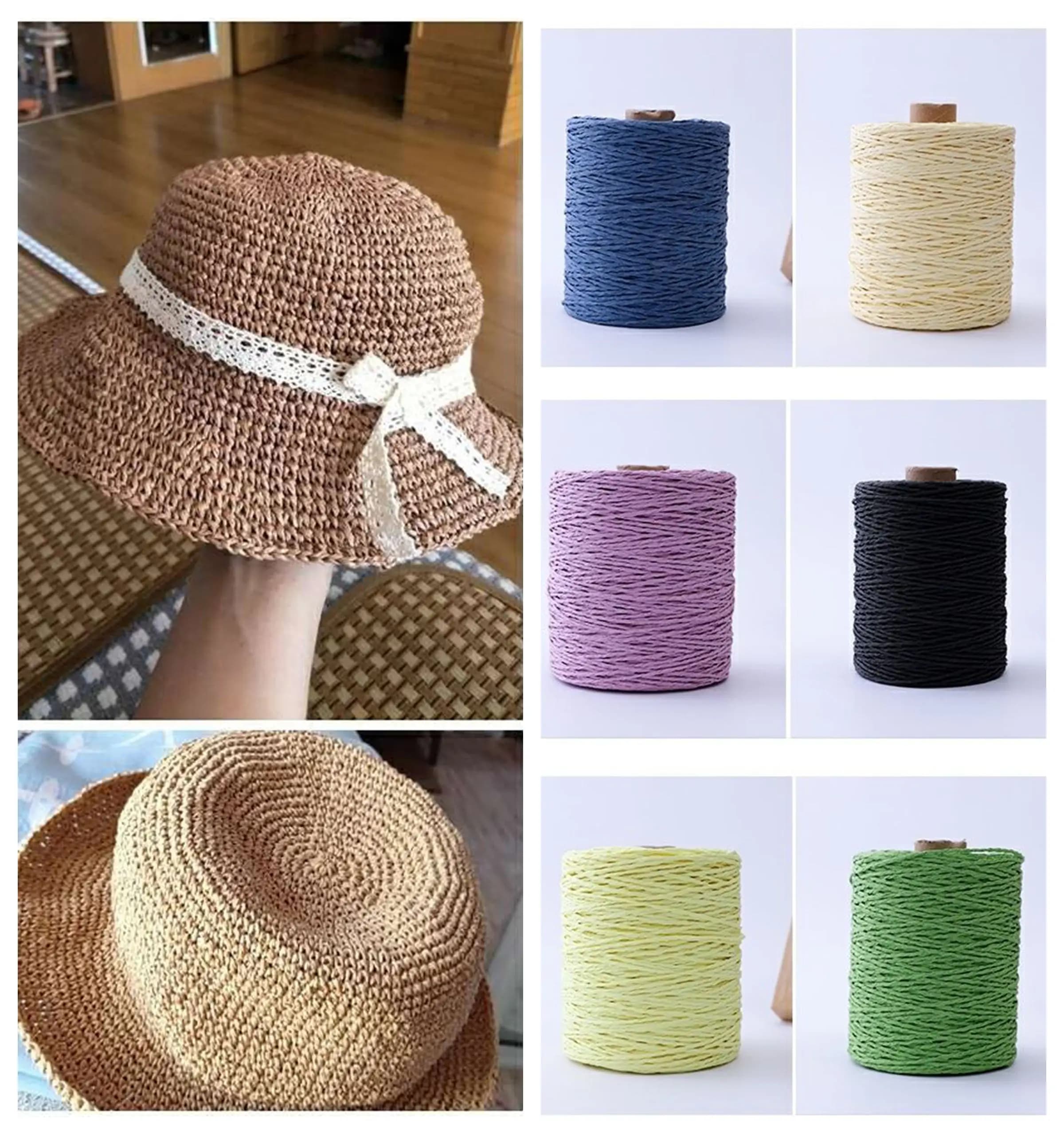 Filato di Rafia di Carta 150g per Lavori a Maglia, Uncinetto, Borse, Cappelli, Fai da Te, Tessitura, Filo d'Erba Rotondo, Morbido, Blu, Rosso