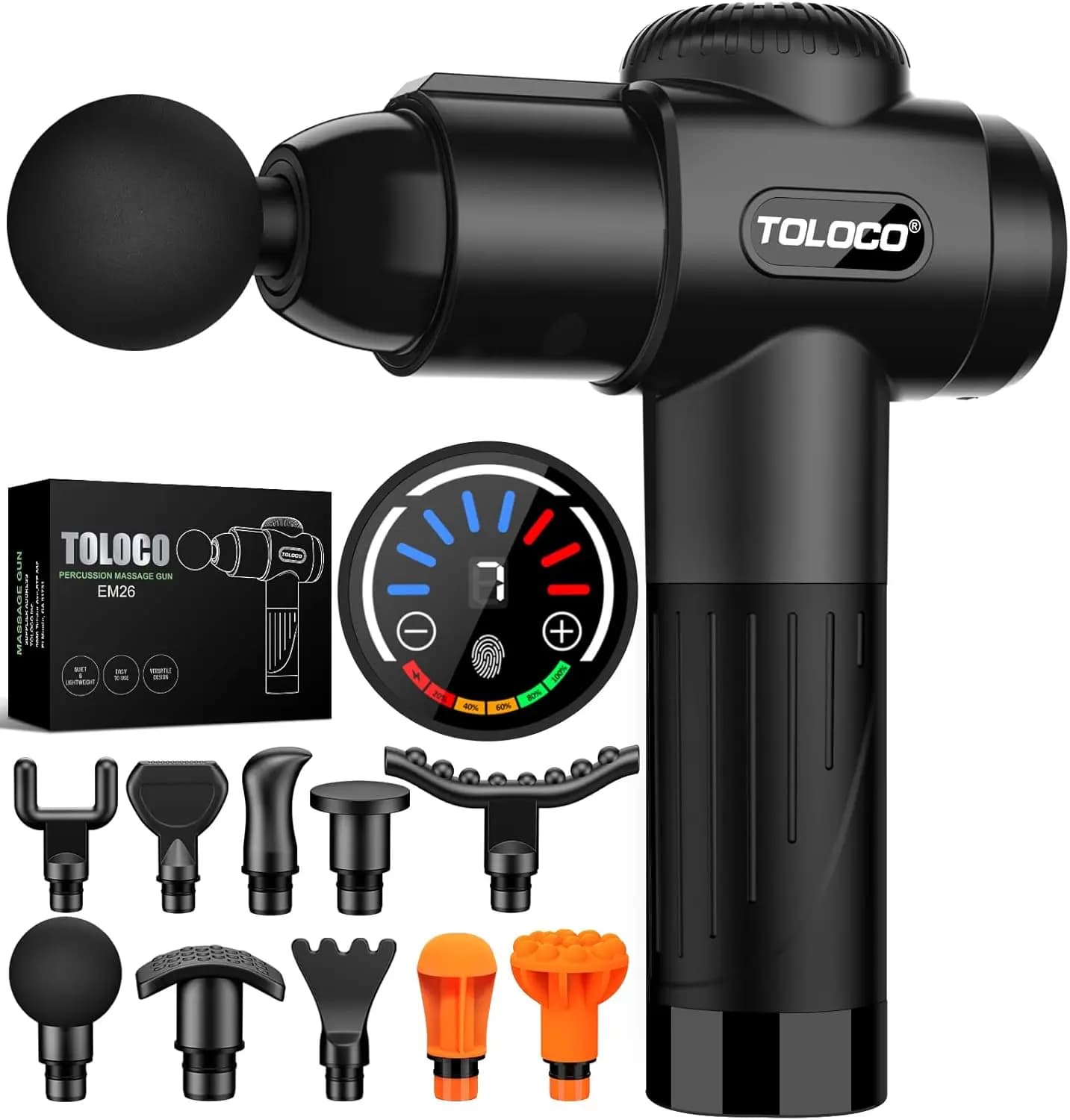 TOLOCO Massage Gun, Deep Tissue Back Massage for Athletes for Pain Relief, Percussion Massager with 10 Massages Heads & Silent B