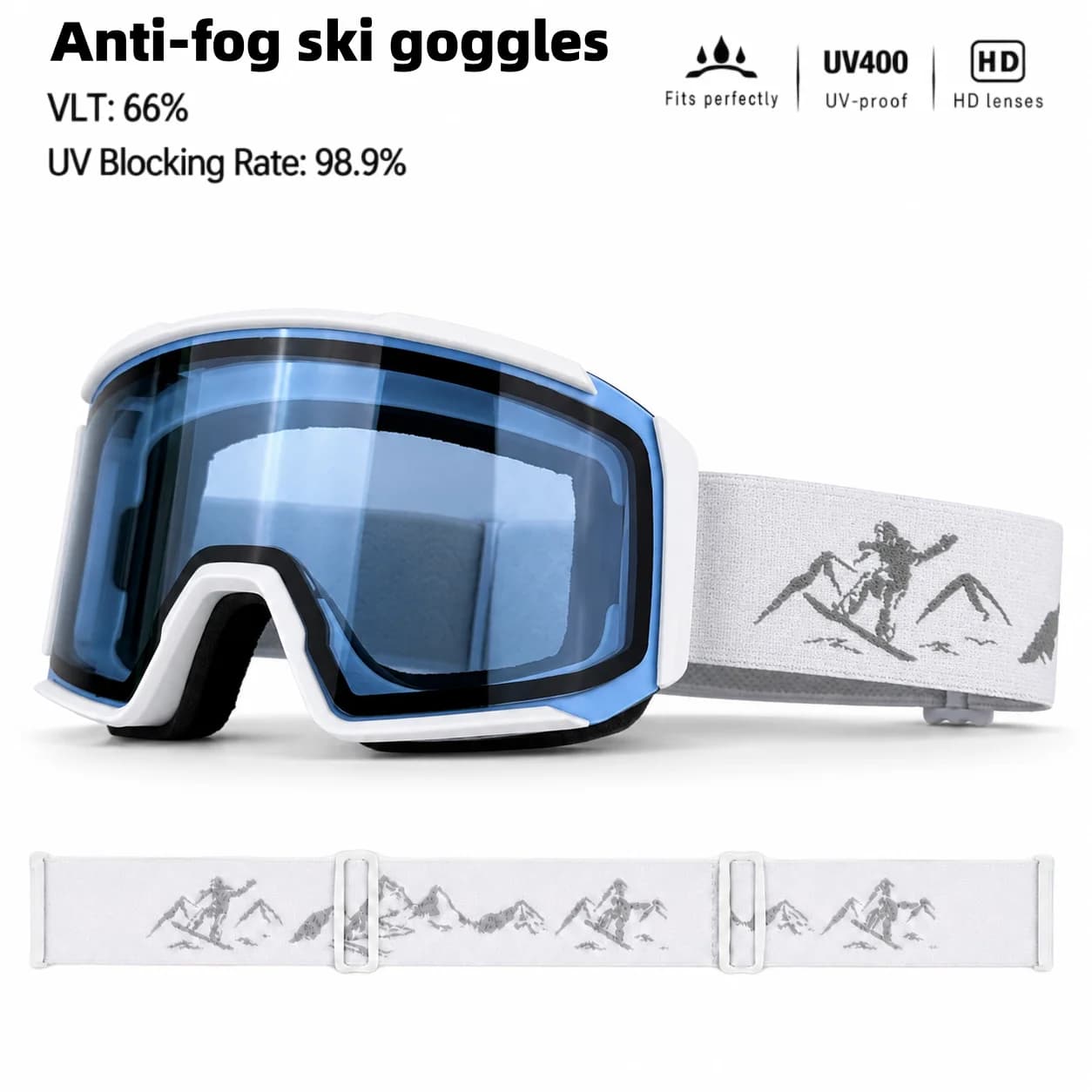 Wide View Anti-Fog Ski Goggles, Universal for Skiing & Snowboarding, Windproof Snowproof, Unisex for Men and Women