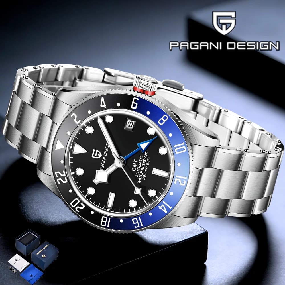 Orologio Meccanico da Uomo Pagani Design BB40, Orologio Automatico GMT con Scatola Regalo, Marca di Punta, Vetro Zaffiro Luminoso, Impermeabile 20BAR, Orologio 2026