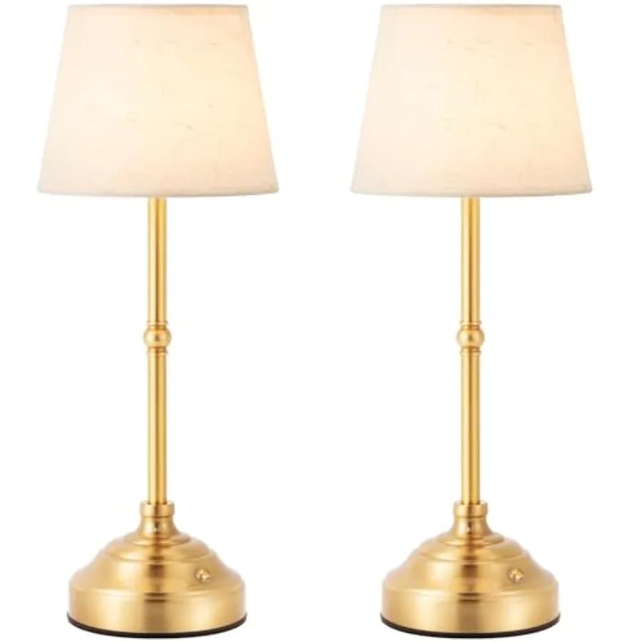 Cordless Table Lamp, Rechargeable Desk Lamp with Fabric Shade, Battery Operated Lamp 3 Color Stepless Dimming, Small Touch Beds
