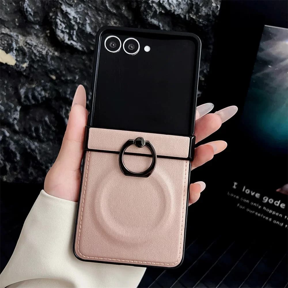 PU Leather Phone Case For Samsung Z Flip 7 FE 6 5 4 3 Flip6 Flip5 Flip4 Flip7 5G 360 Rotating Magnetic Ring HolderBack Cover