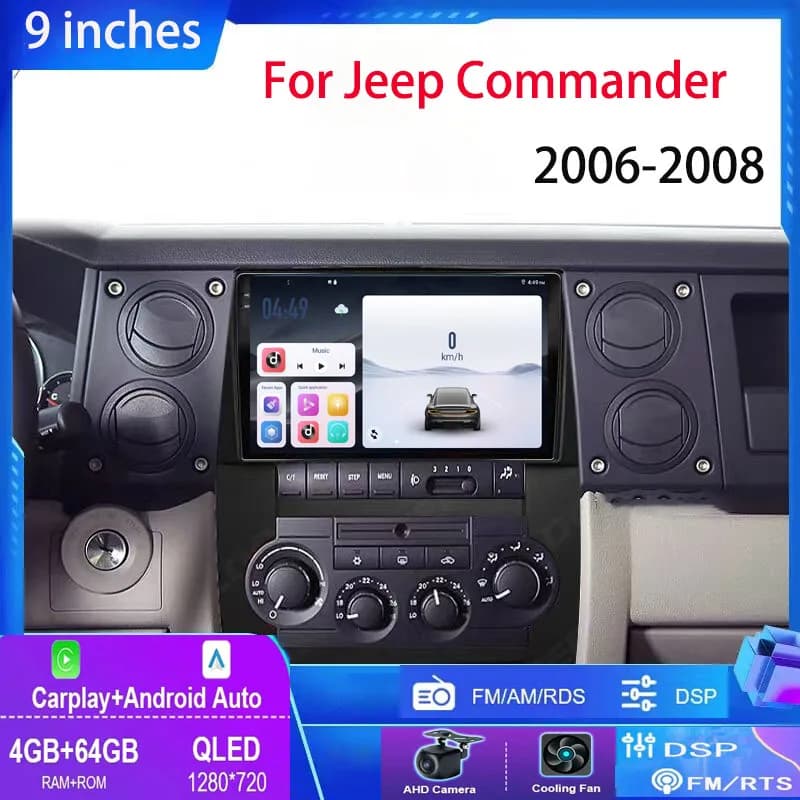 9 "Android 13 Carplay Per Jeep Commander 2006-2008 Auto Multimediale Lettore GPS Navigazione Touch Screen Radio Stereo No