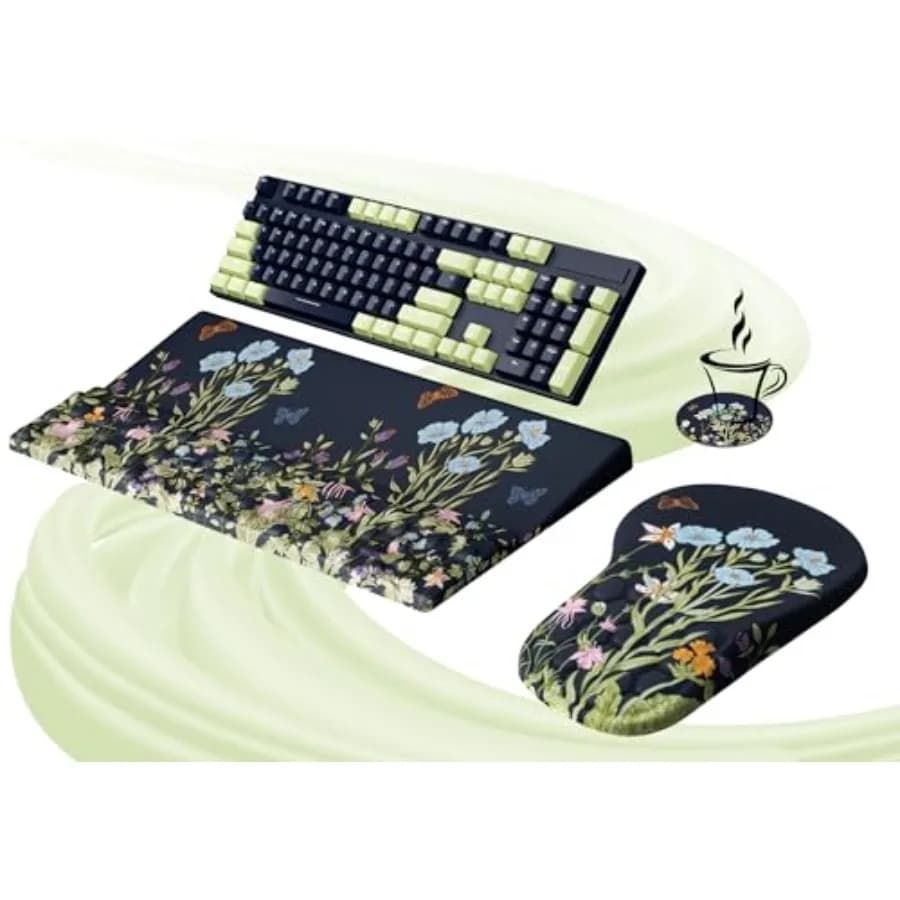 Set Ergonomico Tappetino Mouse e Supporto Tastiera con Poggiapolsi in Memory Foam Comfort Antidolorifico per Digitazione Accessori da Scrivania Ufficio Moonli