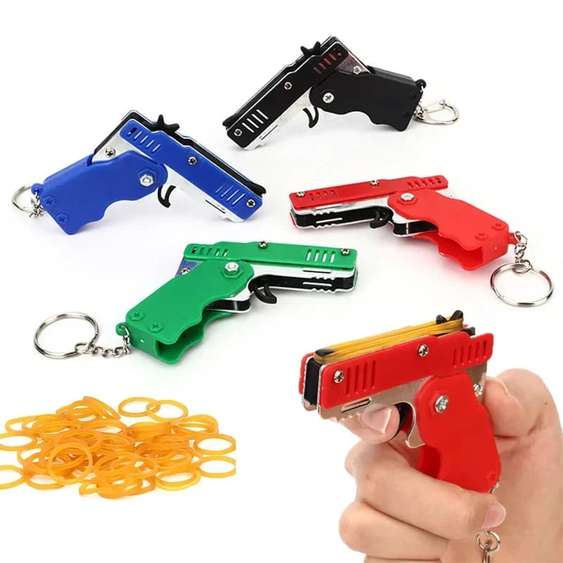 1PC Mini Keychain Elastic Gun Toy Gun Shooting Gun League Kid Outdoor Activities Company Game Birthday Gift for Kids
