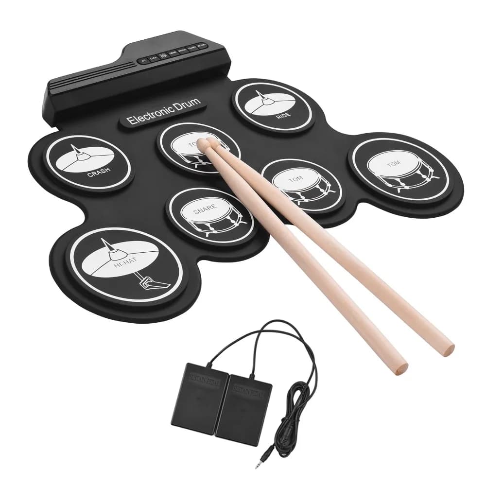 Portable 7-Pad Electric Drum Set Silicone Material Black Electronic Drum Kit Portable Drum Set For Beginners