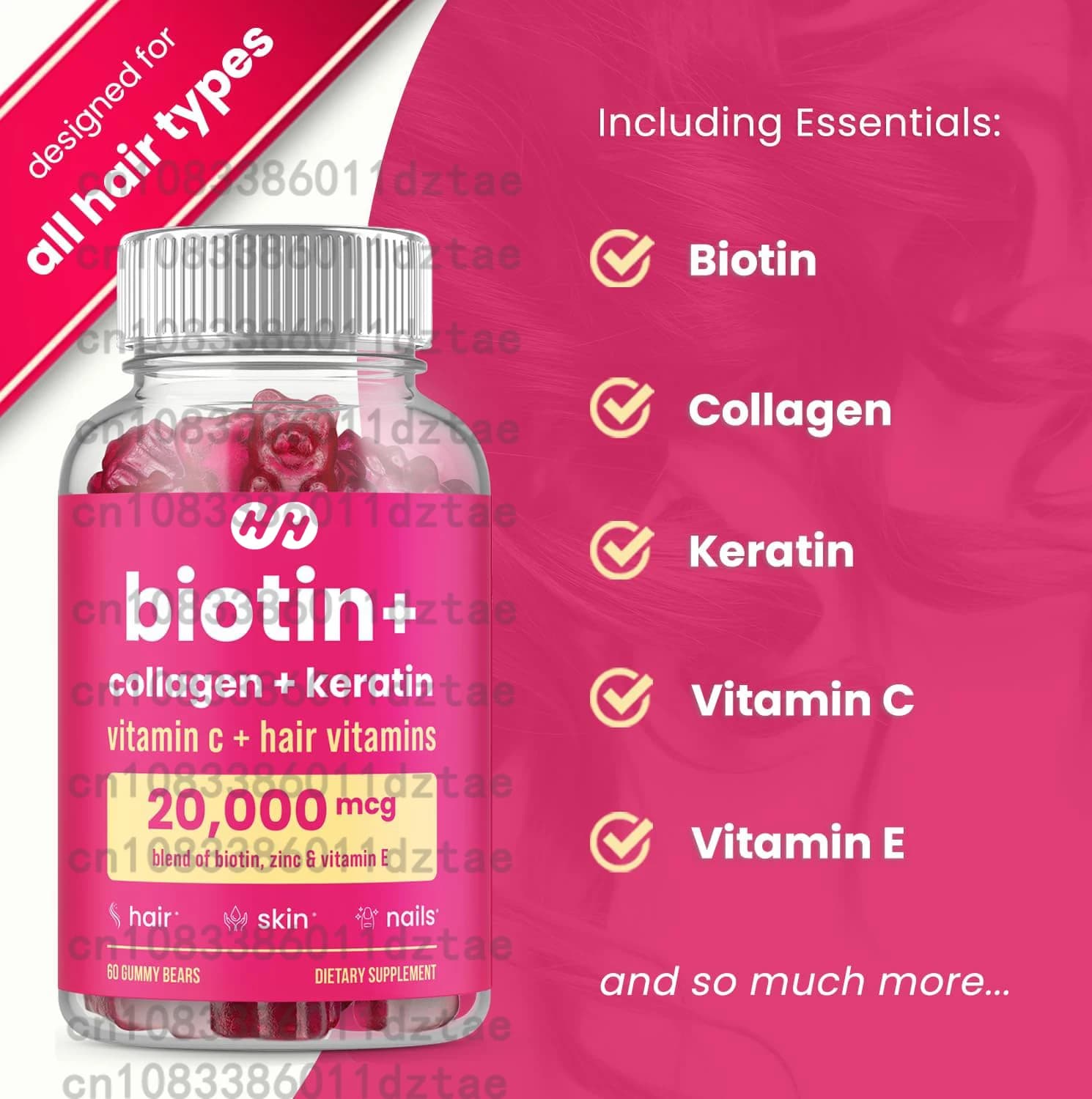 Integratore Balincer con Biotina + Collagene + Cheratina - per la Salute di Capelli, Pelle e Unghie | Non-OGM, 60 Capsule