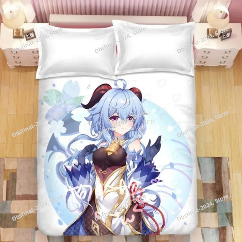 Gaming Genshin Impact Eula Set biancheria da letto Anime 3D Ragazzi Adolescenti Set copripiumino Biancheria da letto morbida Queen King Arredamento camera da letto singolo