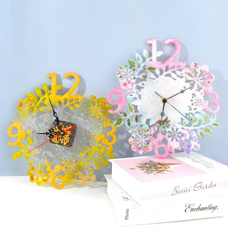 1 pz orologio di cristallo resina epossidica stampo in silicone forma di fiore orologio da parete appeso stampo per colata per resina fai da te decorazione della casa artigianato