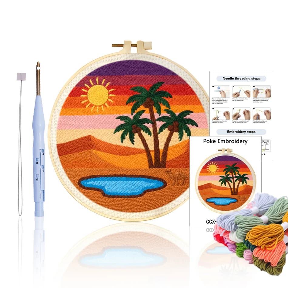 GATYZTORY Embroidery Punch Needle Kit Stitching Tool Set Magic Embroidery Needle Pen Desert scenery Yarn Sewing 20x20cm Wall art