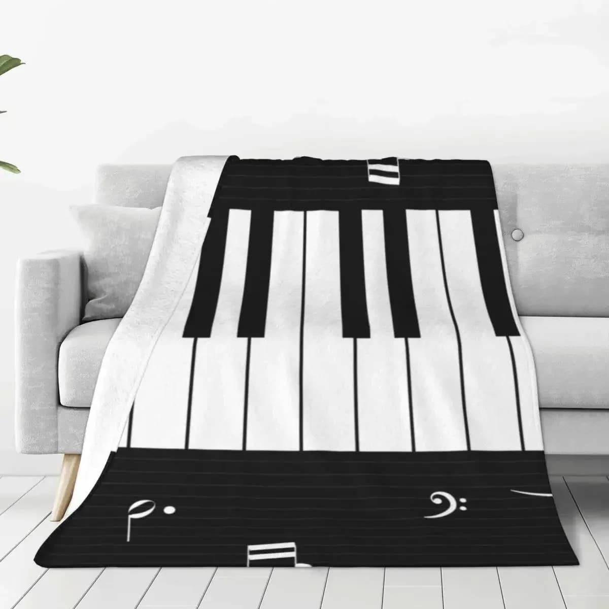 Morbide coperte durevoli per ufficio in bianco e nero modello di musica per pianoforte biancheria da letto getta tastiera copriletto in flanella sedia divano letto