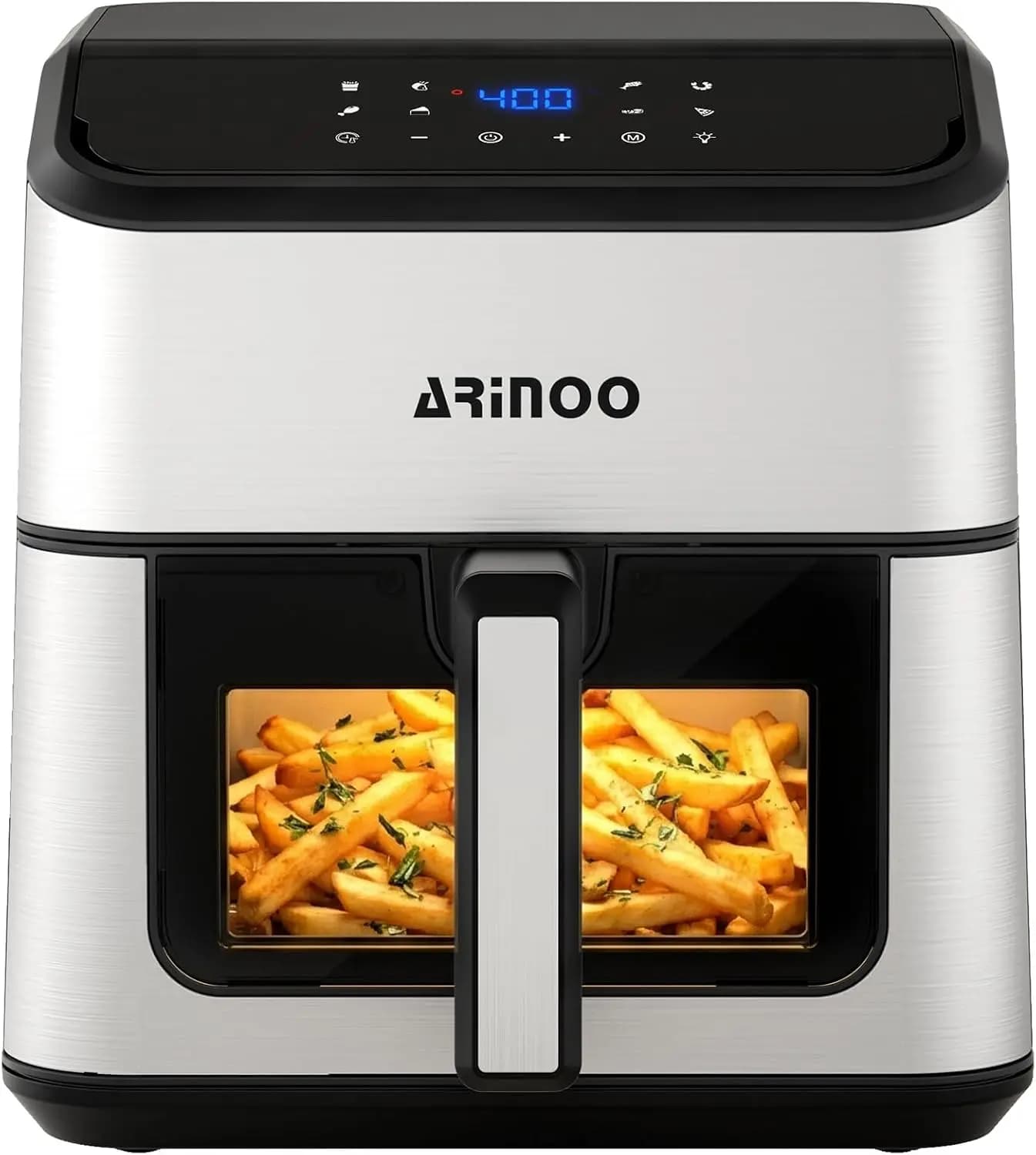 8 QT Air Fryer with Viewing Window, 8 Presets, Recipe Book, 360° Even Cooking, 1500W, Nonstick, Dishwasher Safe, 400°F, Black, 80% Less Oil, Easy Clean, PFAS Free, Quiet