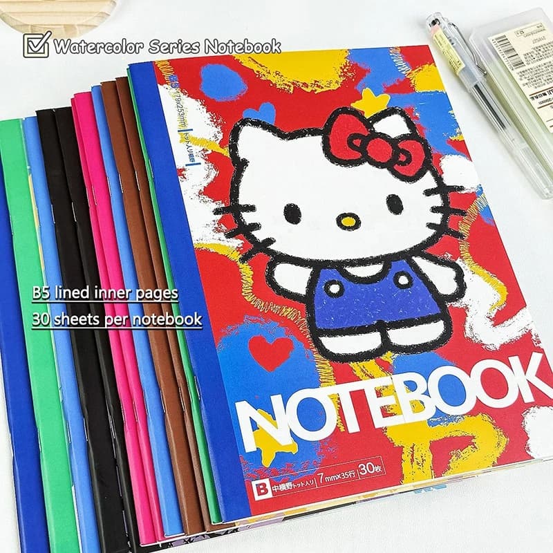 Quaderno Sanrio con Illustrazioni ad Acquerello, Regalo di Compleanno per Bambini, Libro di Apprendimento Anime Cartoon, Libretto da Disegno B5 Orizzontale per Studenti