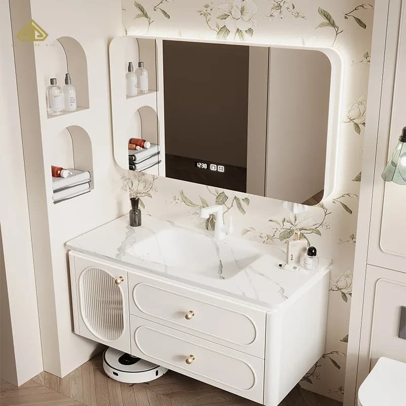 Mobile Bagno Sospeso di Design Moderno di Lusso Made in China, Set con Lavabo e Specchio da 12, 20, 42, 70 Pollici