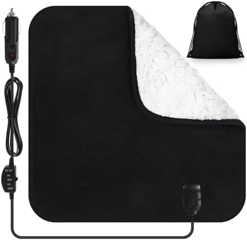 Coperta Riscaldante per Auto Tuanse 16x16" 12V con Telecomando e Borsa Portaoggetti - Nero/Bianco