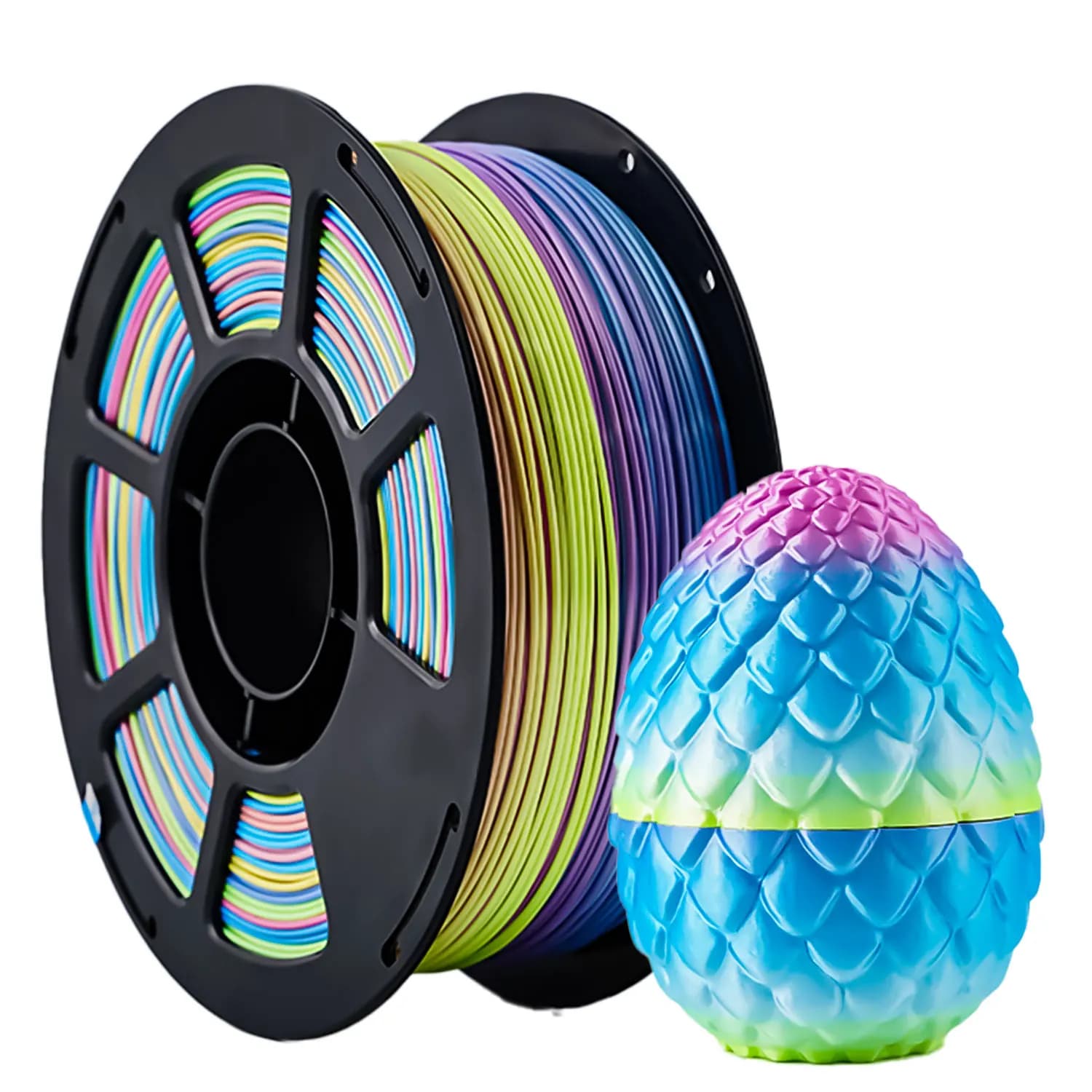 ADLAYER Silk Rainbow PLA Filament, Multicolor Silk 3D Printer Filament 1.75mm +/- 0.02mm, Fast Color Change Each 8 Meters, 330 Meters, 1kg/2.2lbs, Silk Rainbow Filament(Pink-Yellow-Blue-Green)