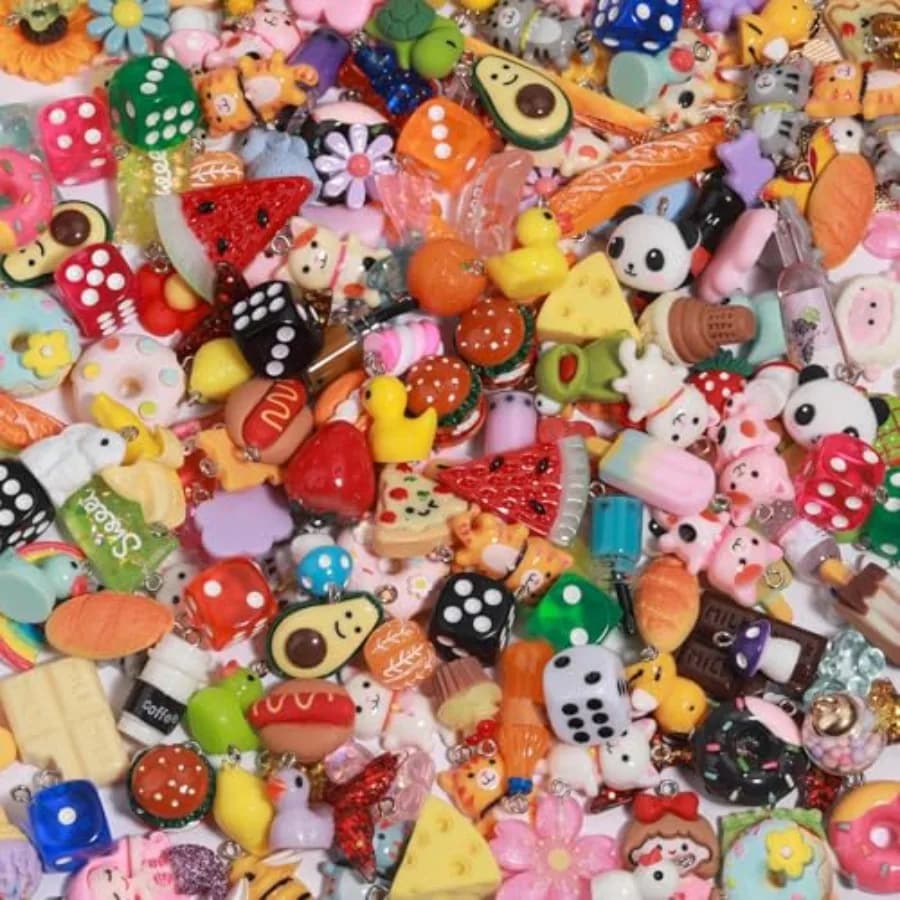 MGGFBLEY Assorted Resin Charms for DIY Bracelet and Keychain Making Mini Candy, Bear, Fruit and Animal Style Charms for Crafts