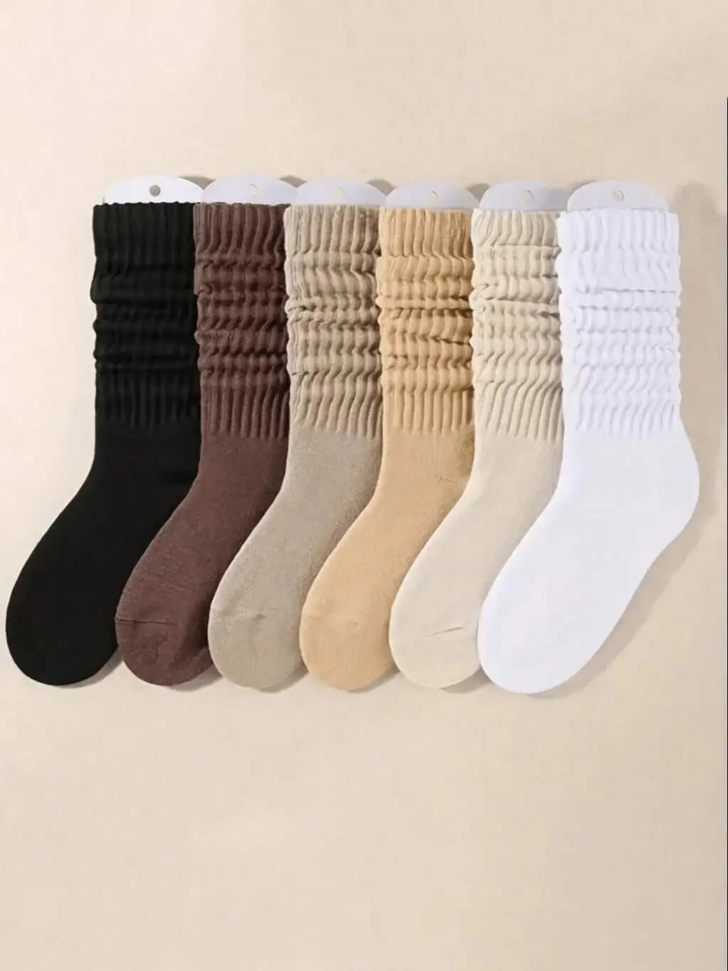 6 paia di calzini invernali comfort da donna: design a girocollo con tinta unita al polpaccio per abbigliamento casual e lungo.