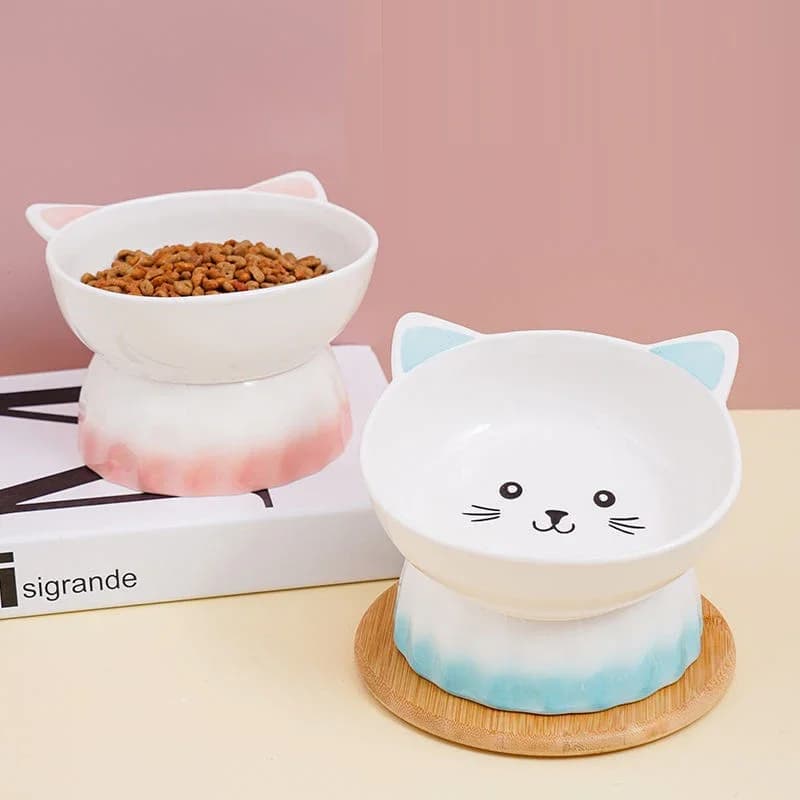 Ciotola per cibo per gatti per cani in ceramica carina cartone animato, piede alto, resistente alla rovescia, calibro grande, protezione per il collo, ciotola creativa per animali domestici, 1 pezzo