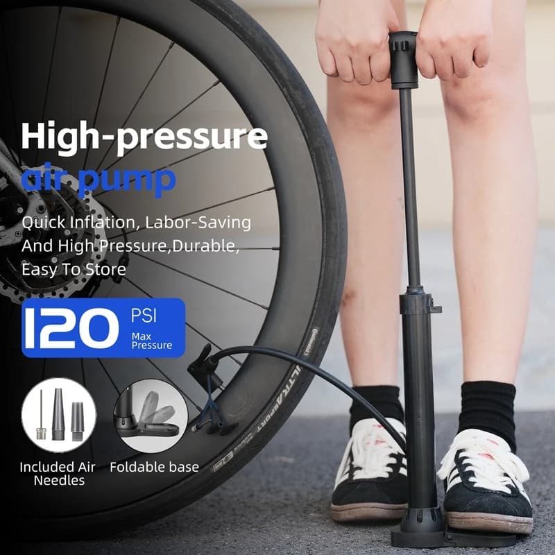 Pompa per bici ad alta pressione 120PSI Costruzione in acciaio portatile per accessori per bici da strada MTB con valvola Schrader Presta Woods