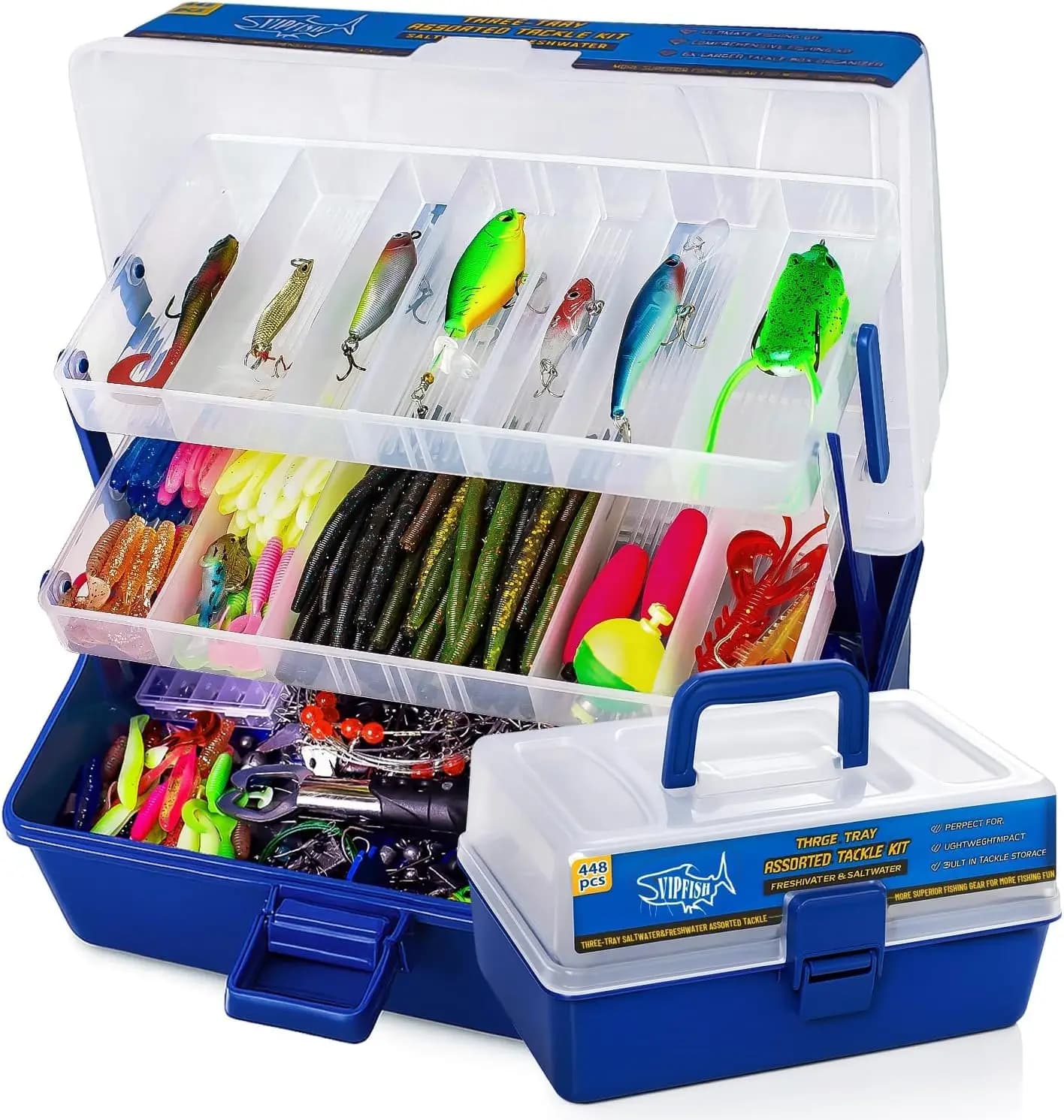Kit of 448 Fishing baits with Toolbox, Ami, Weights, Floating, Pinze, Rig, Lenza and Accessories