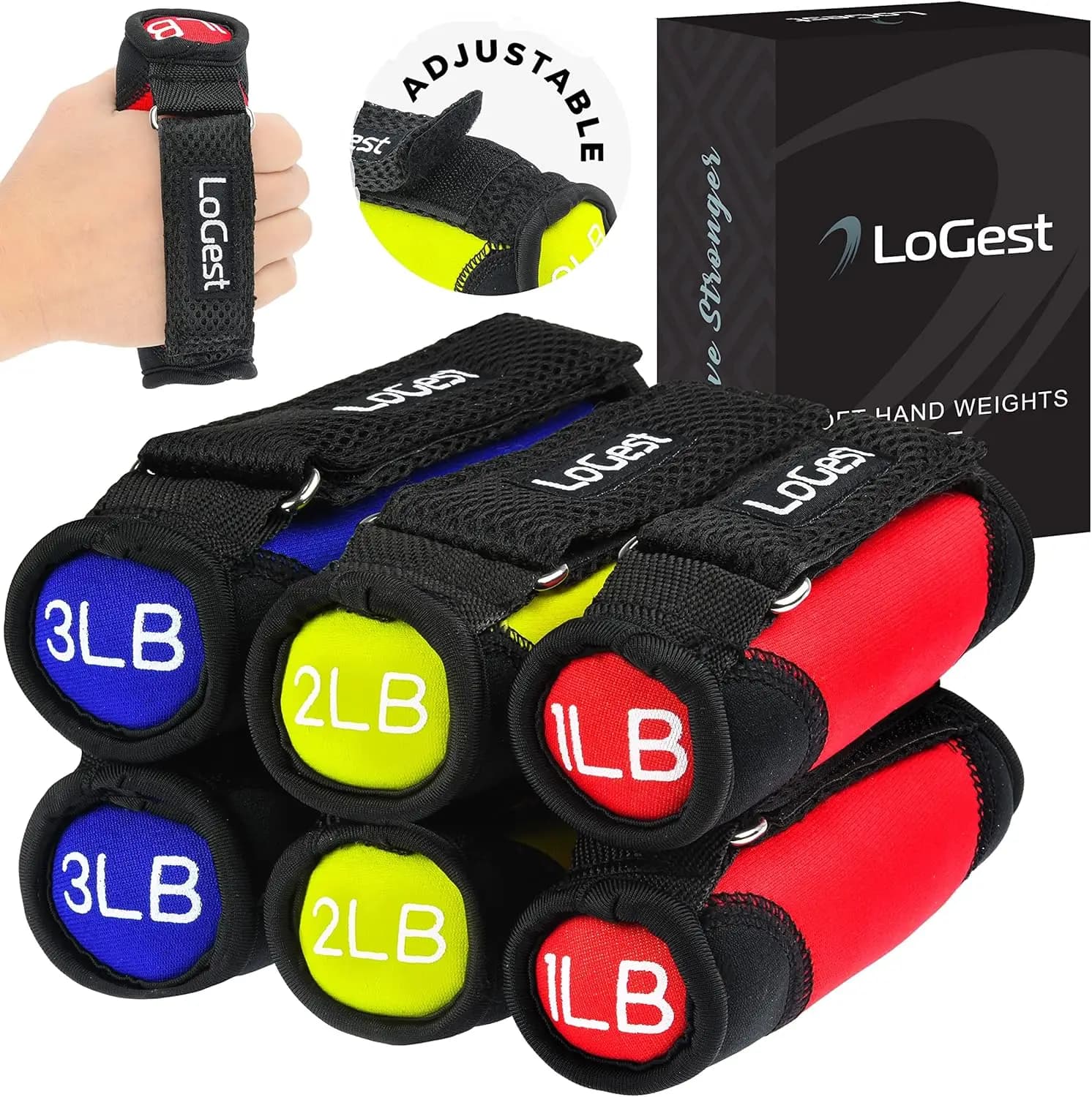 Manubri Regolabili in Neoprene 1-4LB con Cinghie in Velcro - Rosso Giallo Blu Viola per Allenamento con Pesi, Camminata, Yoga