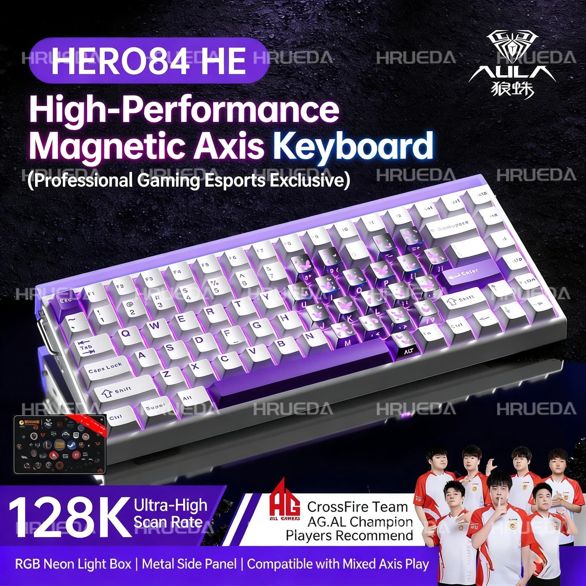 Tastiera Meccanica AULA HERO84 HE con Switch Magnetici, RGB, Frequenza di Aggiornamento 8K, RT0.01 Rapid Trigger, Tastiera da Gaming per Esports