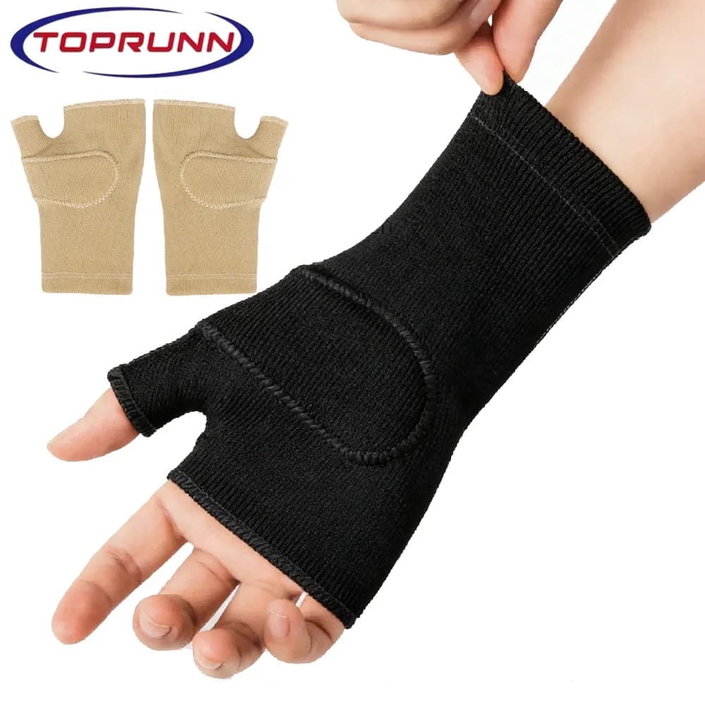 1 paio di maniche di supporto per polso e pollice con cuscinetto in gel, guanti a compressione per artrite, tutore traspirante per il polso, guanti senza dita