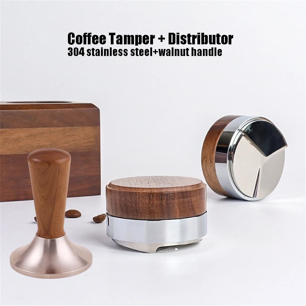 51 53 58,5 mm Tamper per caffè Distributore di caffè Strumento Testa di copertura in noce Livellatore per caffè espresso Adatto per portafiltro Tamper manuale per caffè espresso