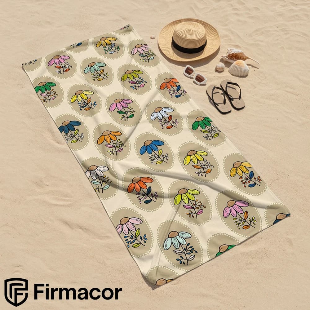 Oval Daisy Border Seamless Microfiber Beach Towel Quick Dry Sand Free Oversized Soft Absorbent Bath Towel for Pool Travel Gym