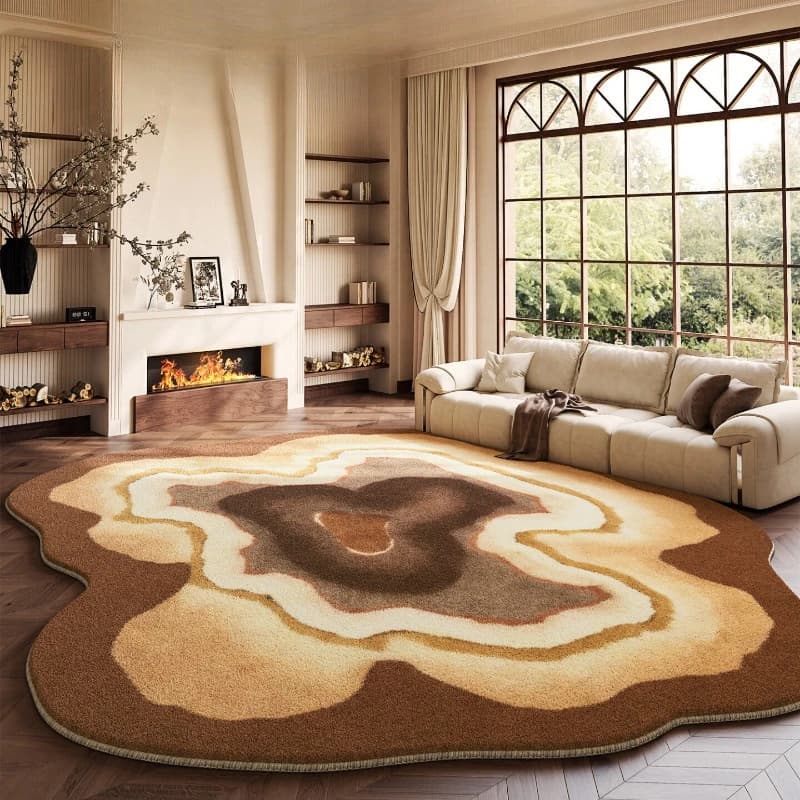 Retro Style Living Room Decoration Carpet Irregular Shape Rugs for Bedroom Thick Plush Lounge Rug Fluffy Soft Bedside Floor Mat