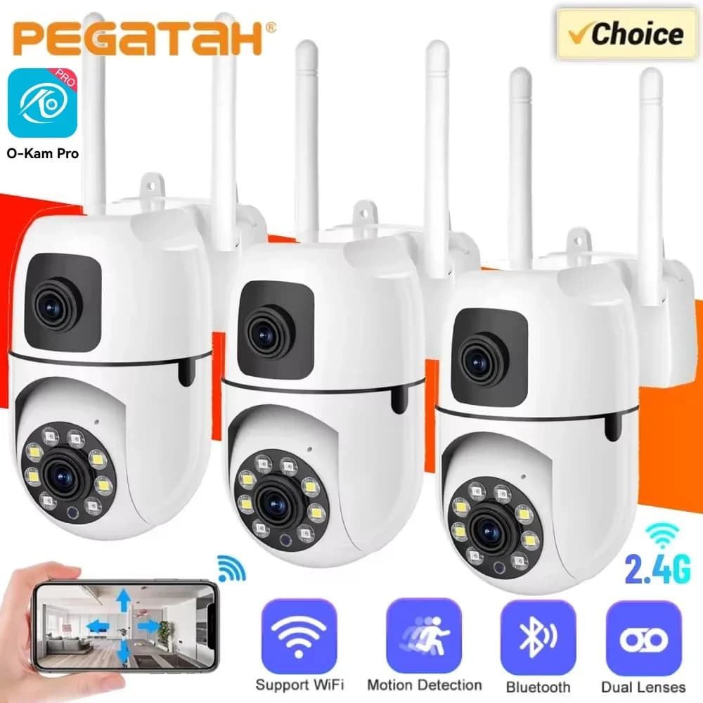 Telecamere di Sorveglianza WiFi 4K 8MP, Telecamera IP a Doppia Lente per Esterni, Protezione di Sicurezza con Tracciamento Automatico, Telecamera PTZ CCTV O-KAM Pro