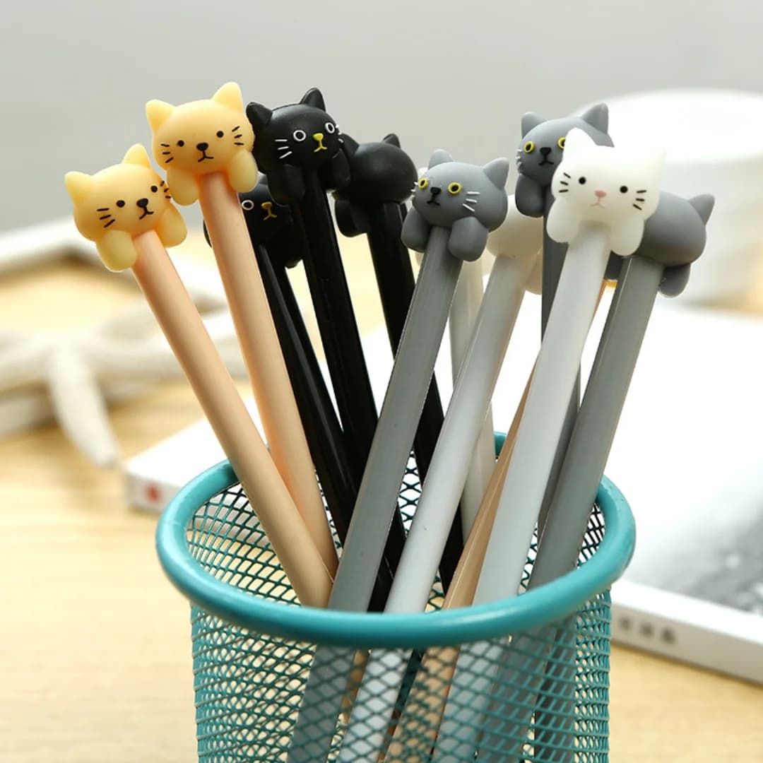 Penne Gel a Forma di Testa di Gatto, Penne a Sfera Retrattili Kawaii a Tema Animale per Scuola e Ufficio, Regalo di Cancelleria per Ragazze e Studentesse