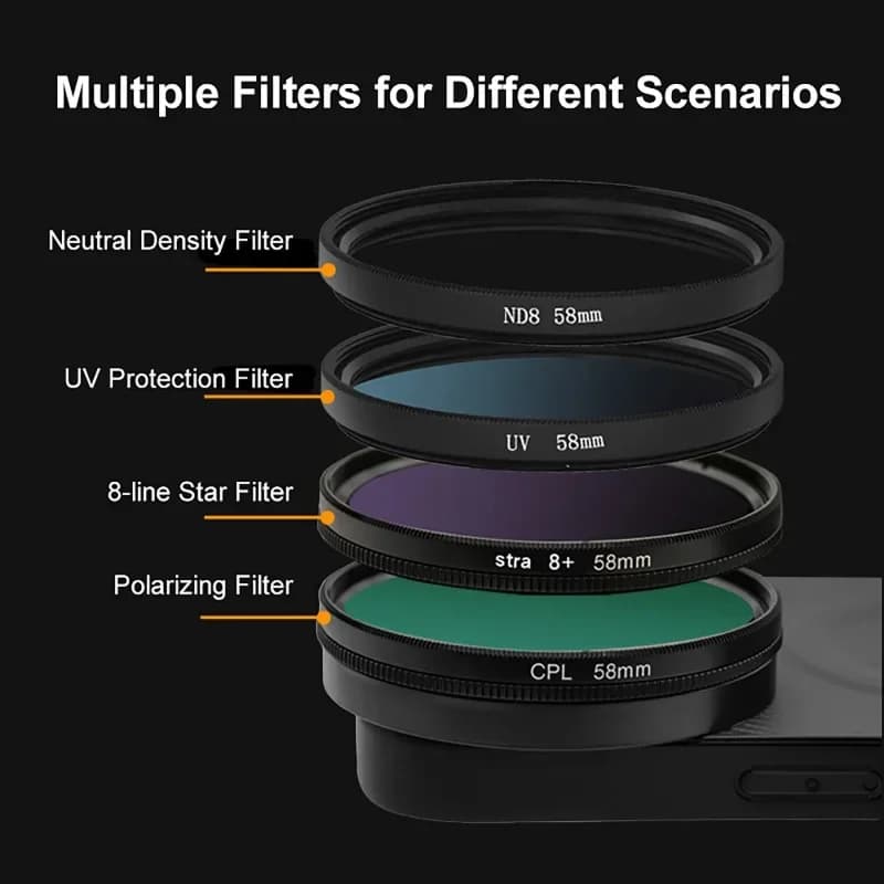 Kit filtro per telefono cellulare con obiettivo 4 in 1 da 58 mm CPL ND UV Star Filtro per iPhone 17 Pro/Pro Max Custodia per telefono con ricarica wireless magnetica